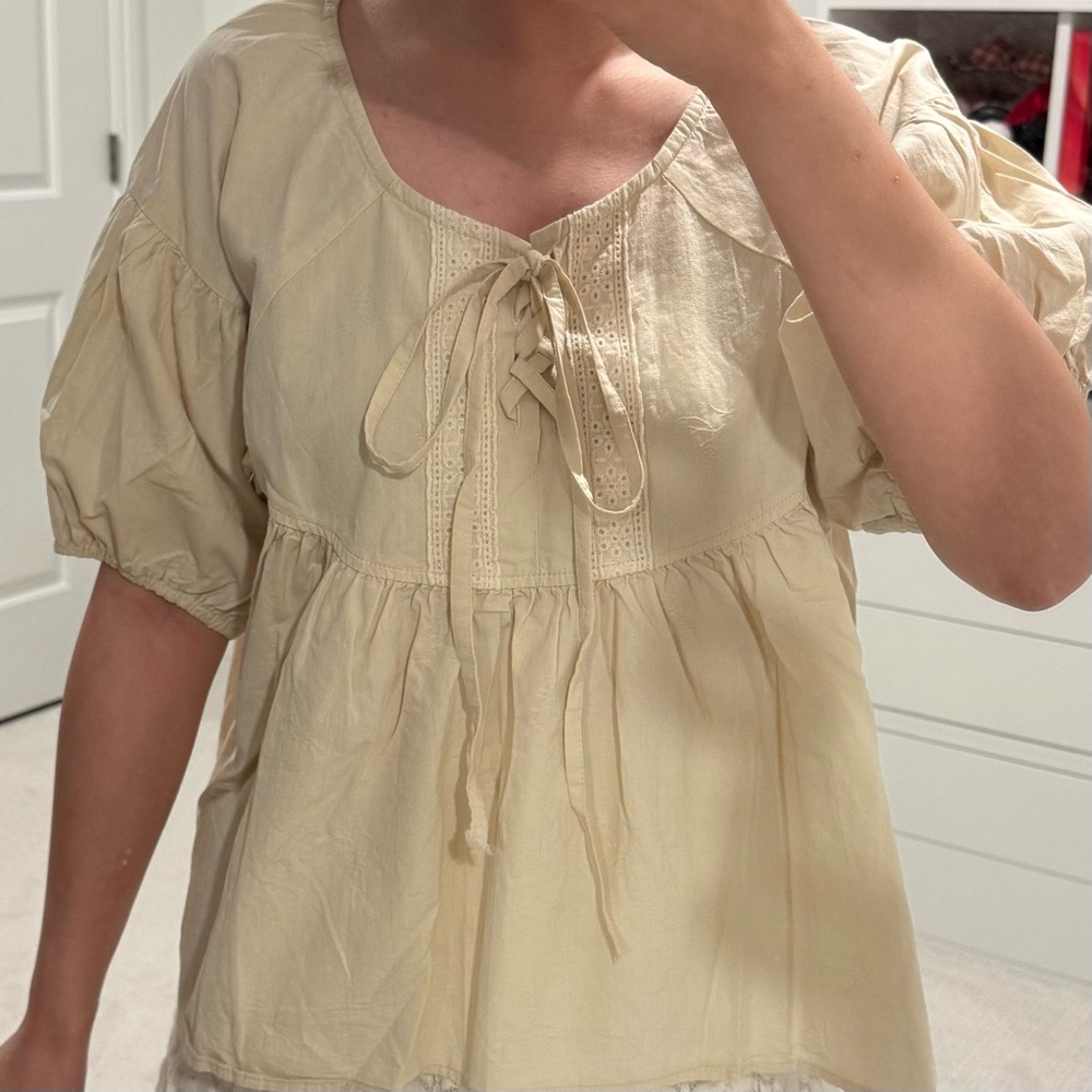 Women's Cream Lace-Up Blouse